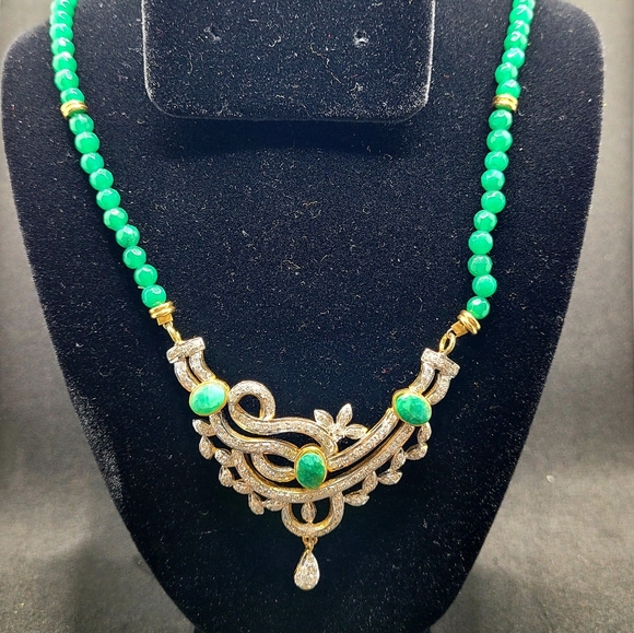 Zircone Pendant Necklace With Sapphier And Emerald - Picture 3 of 7